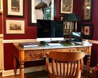 Leather Top Partners Desk in Yue Wood , Carpet 8 x 11 and Decorative Art