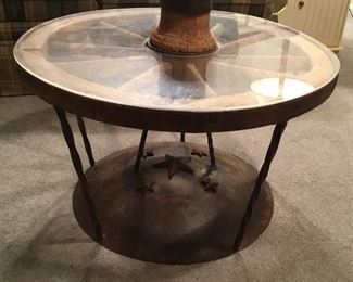 Handmade wagon wheel table