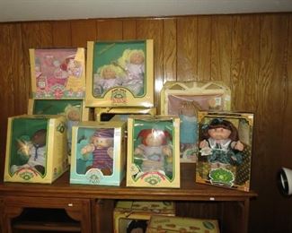 Cabbage patch dolls from 1984 forward.  All in original boxes with certificates inside.  