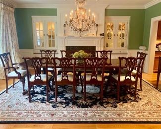 Double Pedestal Dining Table in Mint Conidion 10 Chairs Just in Time for HOLIDAYS