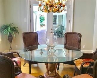 Glass Top Cocktail Table and Tommy Bahama Chairs