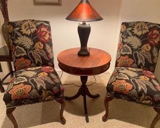 Needlpoint SIde Chairs and Lamp