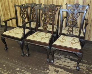 6 - Early Mahogany Chippendale Dining Room Chairs