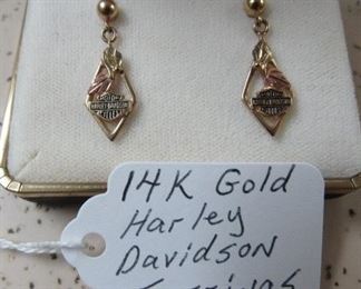 14K Gold Harley Davidson Motorcycles Earrings