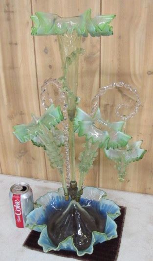 Victorian Green Opalescent Epergne 