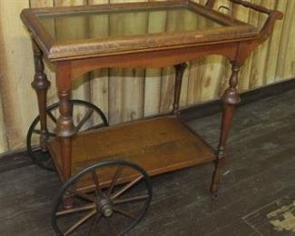 Oak Serving Cart w/Removable Tray