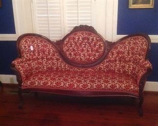 Victorian rose carved medallion back sofa