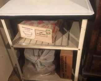 Vintage porcelain enamel roller cart