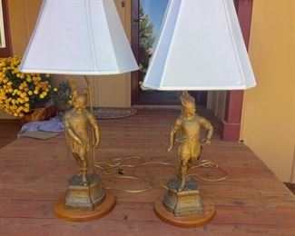 Vintage Matching Pair of Brass Norse Viking Lamps- In working condition