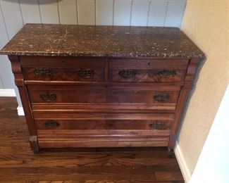 Burled Wood Marble Top Vintage/Antique Dresser