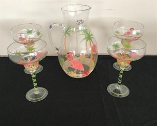 Flamingo pitcher and glasses