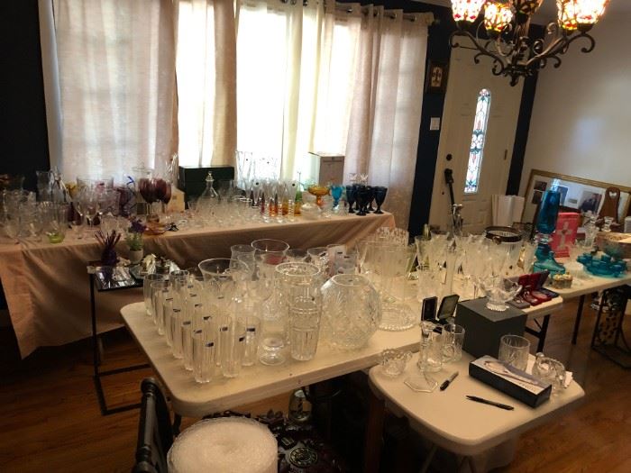 Crystal and glassware including Waterford, Fenton, Fire King, etc.