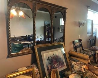 Beautiful extra large mirror and many framed pictures