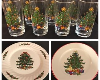 Christmas plates, glasses