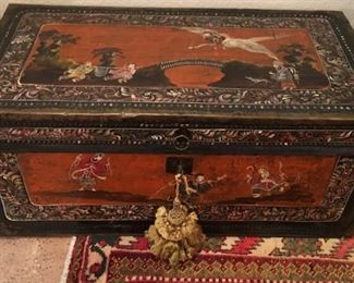 Antique Hand Painted Chinese Trunk
