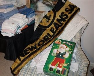 New Orleans Saints throw, Rock Along Santa, side chair