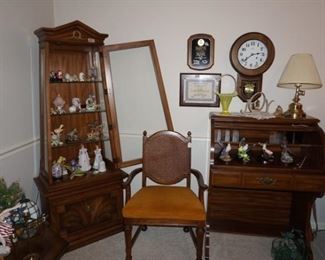 Curio, small secretary and a chair