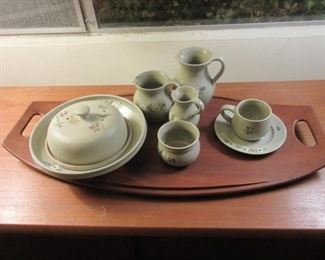 Breakfast H/P Austrian  pottery dishware on Teak MCM tray