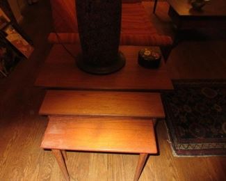 Set of 3 Teak stacking MCM tables