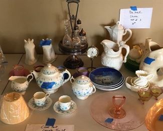 Various porcelain china pieces, including Beleek, Coalport, Spode, Delft