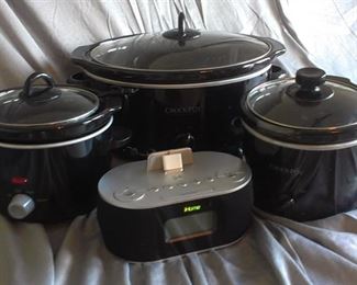 Crock pots & Sony clock...