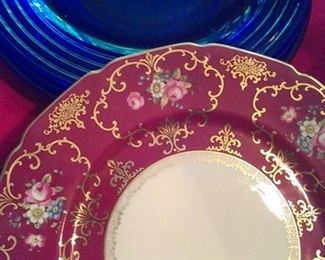 Cobalt chargers & fancy porcelain serving dish