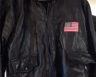 Mens USA leather patchwork bomber jacket XL