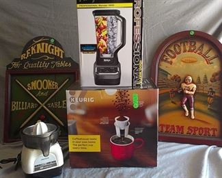 NIB KEURIG coffee maker & NINJA Blender, vtg JUICER & sports plaques