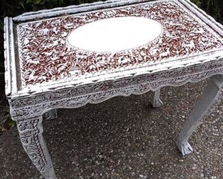 Whitewashed carved sml table, amazing detail