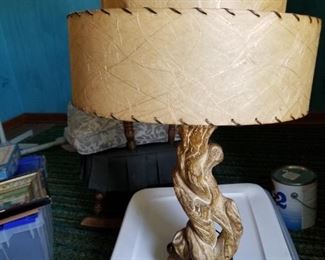 Pair of unique mid-century lamps with shades.  The 60s are back!