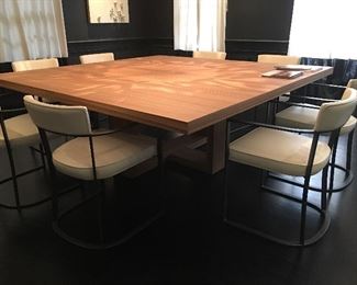 Large Dining Room Table and Set of 8 Leather Chairs
