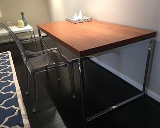 Ghost Chair, Chrome and Wood Desk