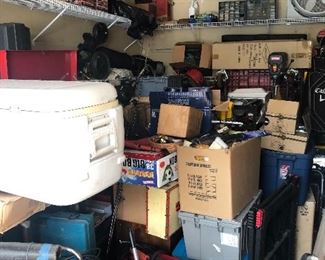 Boat cooler stripper cooler boxes upon boxes to be unpacked