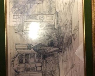 Pencil etching artist signed