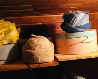 Vintage hats, clothes, parasols...