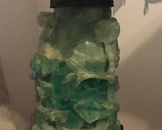 Asian carved stone lamp