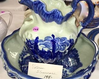 Victorian stoneware pitcher and wash bowl set