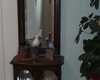 Hall table and mirror, lovely selection of bird decor'