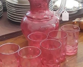Fenton Ruffled and Coin Dot Pitcher and  Tumblers. 