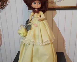 Adorable vintage doll with beehive hair. One of 2, handmade. Base is a jug, appears to be the bodice head and arms.  Hand crafted dresses. 