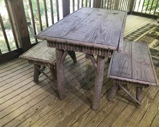 Natural Tree Table with Two Benches