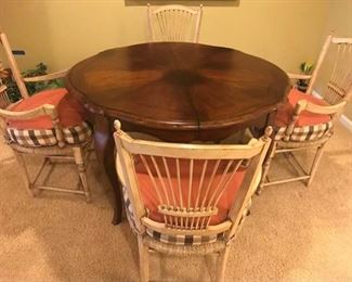 Wood Table with Inlay Design and Four Chairs