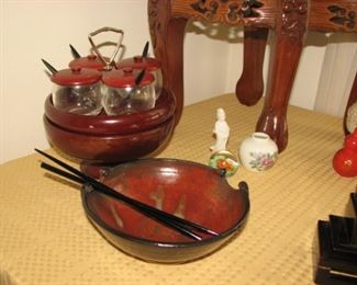 Asian lacquerware bowl with chopsticks