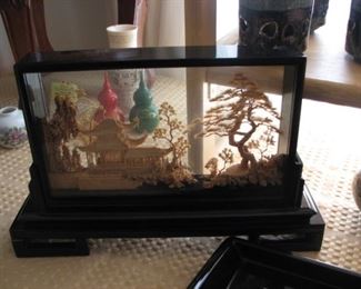 Carved cork Asian diorama