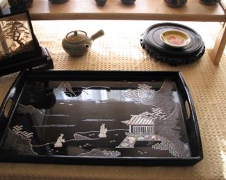 Vintage lacquerware and mother of pearl serving tray