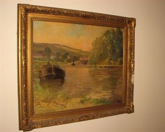 Vintage boating landscape original oil
