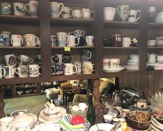 collection of coffee mugs, kitchen items