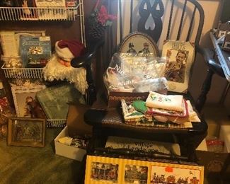 arm chair, Christmas decor, ornaments, snow villages, nativity sets, nutcrackers 