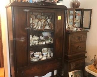 vintage china cabinet, night stands, small curio cabinet 