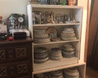 collectible plates, bookshelves